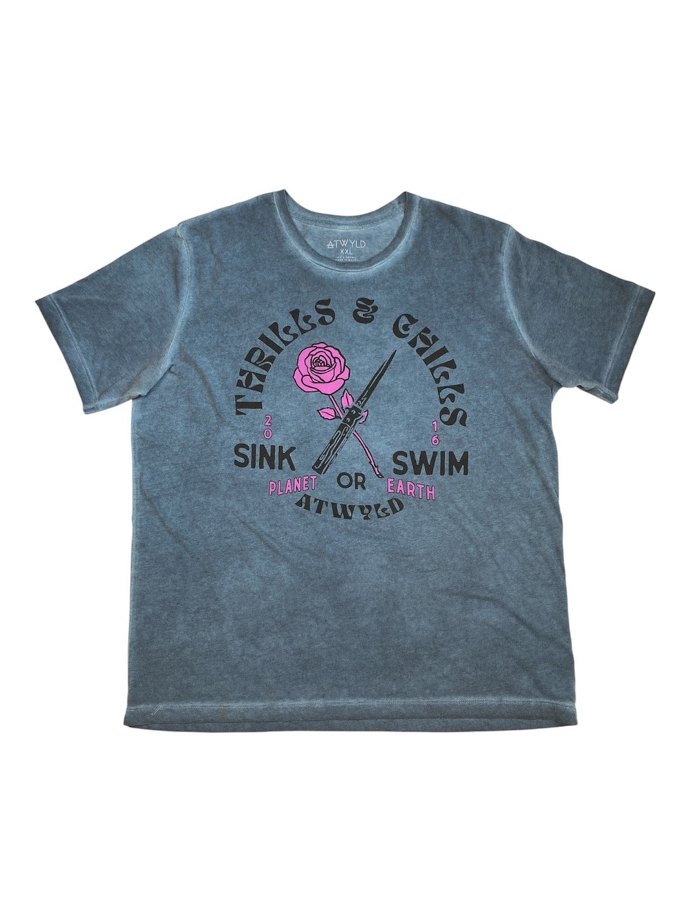 Atwyld Thrills & Chills Sink or Swim Planet Earth Rose Blade Graphic T-Shirt XXL